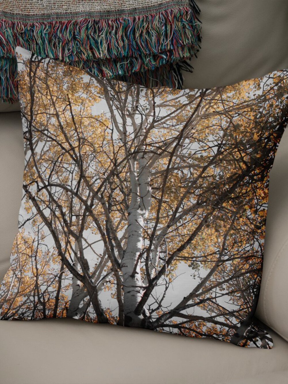Autumn Aspen Tree Throw Pillow Cover - 18x18 inches